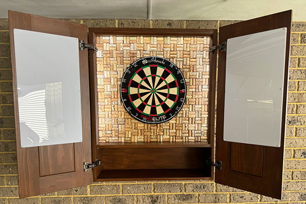 Wooden timber dartboard cabinet